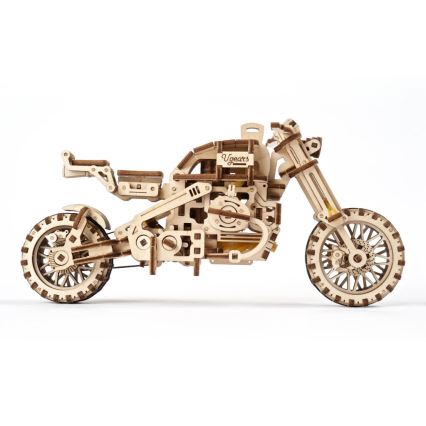 Ugears - 3D lesena mehanska sestavljanka Scrambler motorcycle z košarica
