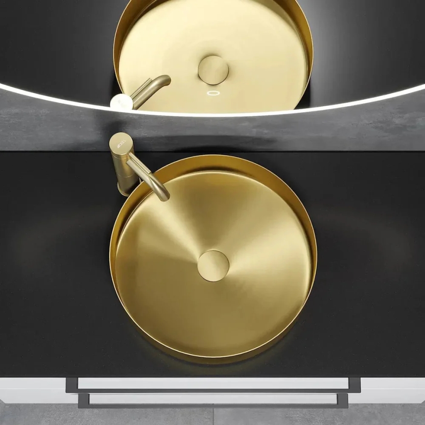 Umivalnik na pult LJORDAL, premer 40 cm, jeklo/mesing