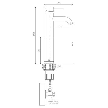 Umivalniška baterija DRAGOR, 29 cm, mat bela