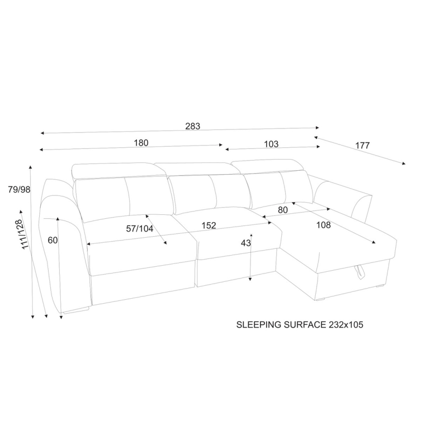 Vsestranski kotni raztegljiv trosed s shranjevalnim prostorom TRENTO taupe