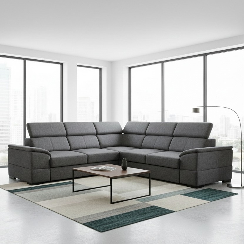 Univerzalna kotna raztegljiva sedežna garnitura s predalom za shranjevanje GRANADA temno siva