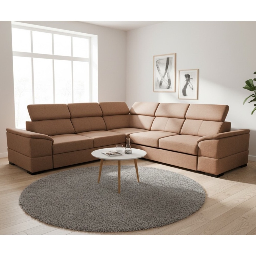 Univerzalna kotna raztegljiva sedežna garnitura s shranjevalnim prostorom GRANADA rjava