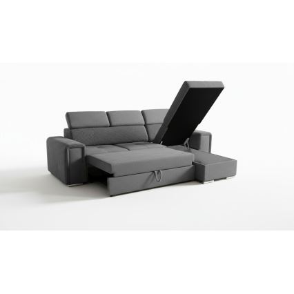 Univerzalna kotna raztegljiva sedežna garnitura v obliki L s shranjevalnim prostorom SALVADA, temno siva