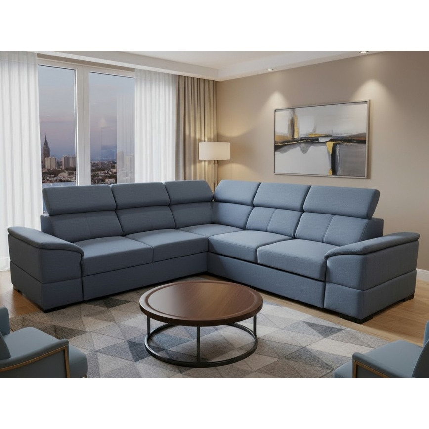 Univerzalna kotna raztegljiva sedežna garnitura z vgrajenim prostorom za shranjevanje GRANADA modra