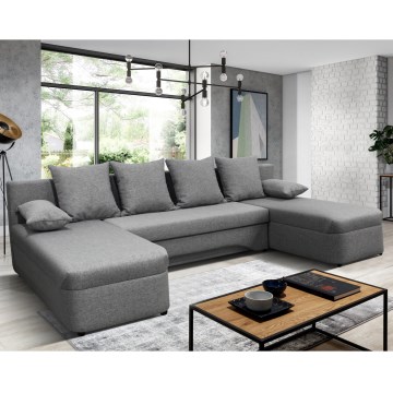 Univerzalna raztegljiva kotna sedežna garnitura v obliki črke U ALMEIDA, siva, z vgrajenim shranjevalnim prostorom