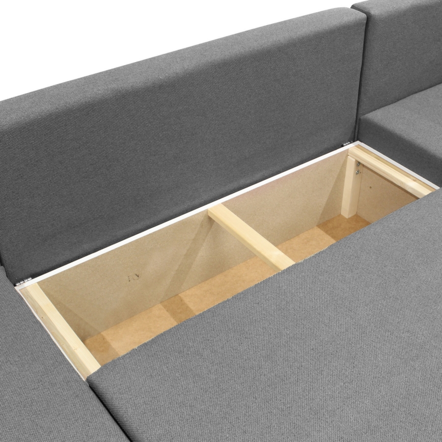 Univerzalna raztegljiva kotna sedežna garnitura v obliki črke U SEYA z vgrajenim prostorom za shranjevanje, siva