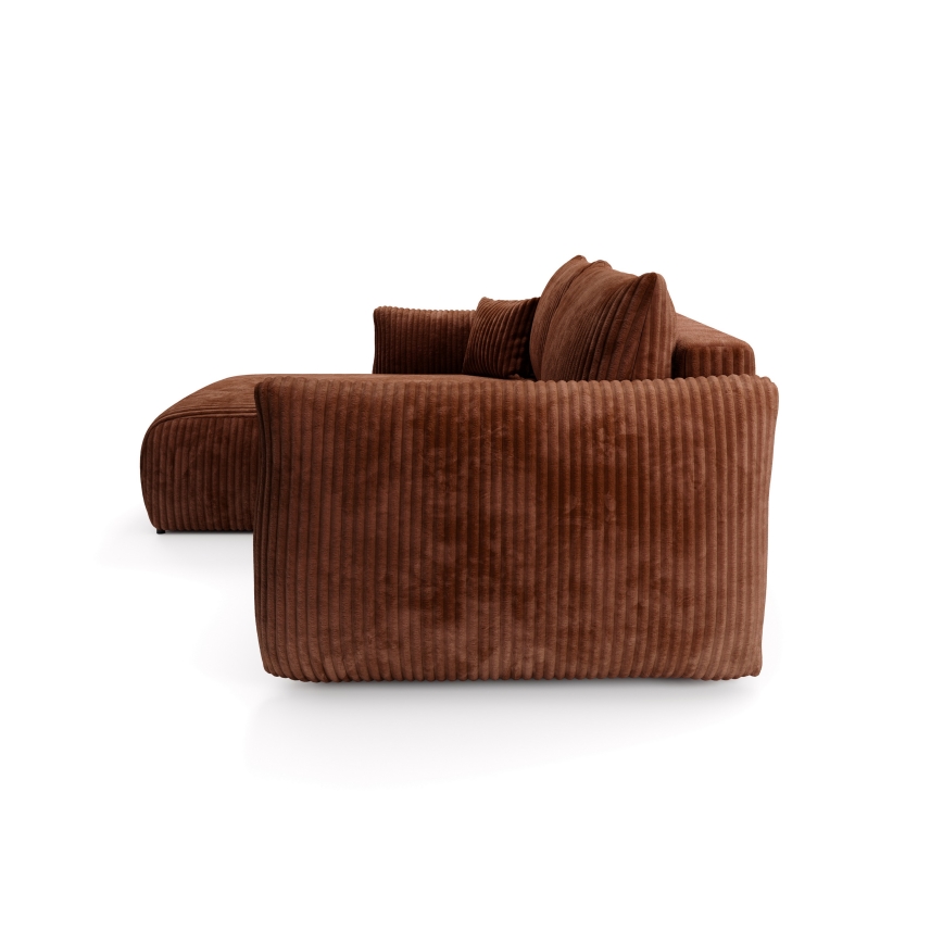 Univerzalna raztegljiva kotna sedežna garnitura z odlagalnim prostorom v obliki črke L FRIDA rjava