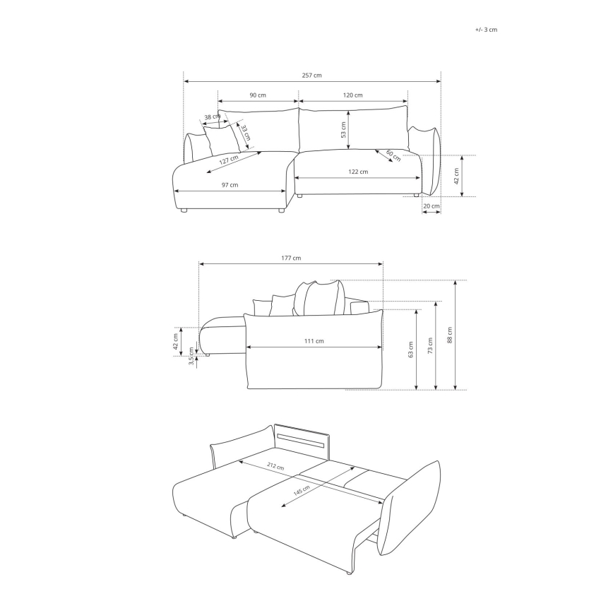 Univerzalna raztegljiva kotna sedežna garnitura z odlagalnim prostorom v obliki črke L FRIDA rjava