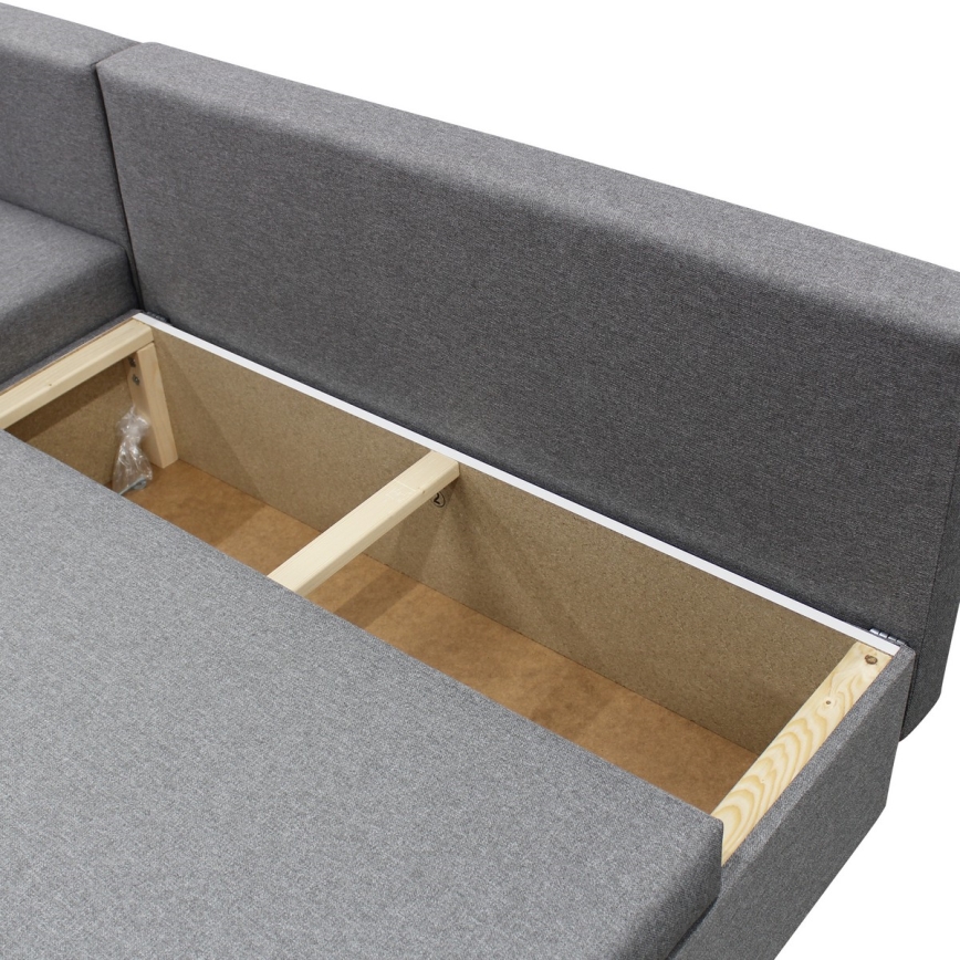 Univerzalna raztegljiva kotna sedežna garnitura z prostorom za shranjevanje v obliki črke L ALMEIDA siva