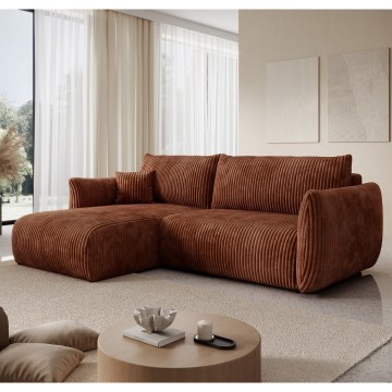 Univerzalna raztegljiva kotna sedežna garnitura z odlagalnim prostorom v obliki črke L FRIDA rjava