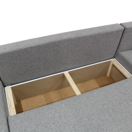 Univerzalna raztegljiva kotna sedežna garnitura v obliki črke U ALMEIDA, siva, z vgrajenim shranjevalnim prostorom