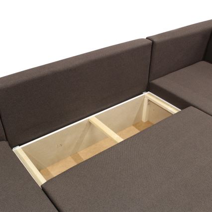 Univerzalna raztegljiva kotna sedežna garnitura v U-obliki SEYA z odlagalnim prostorom, rjava