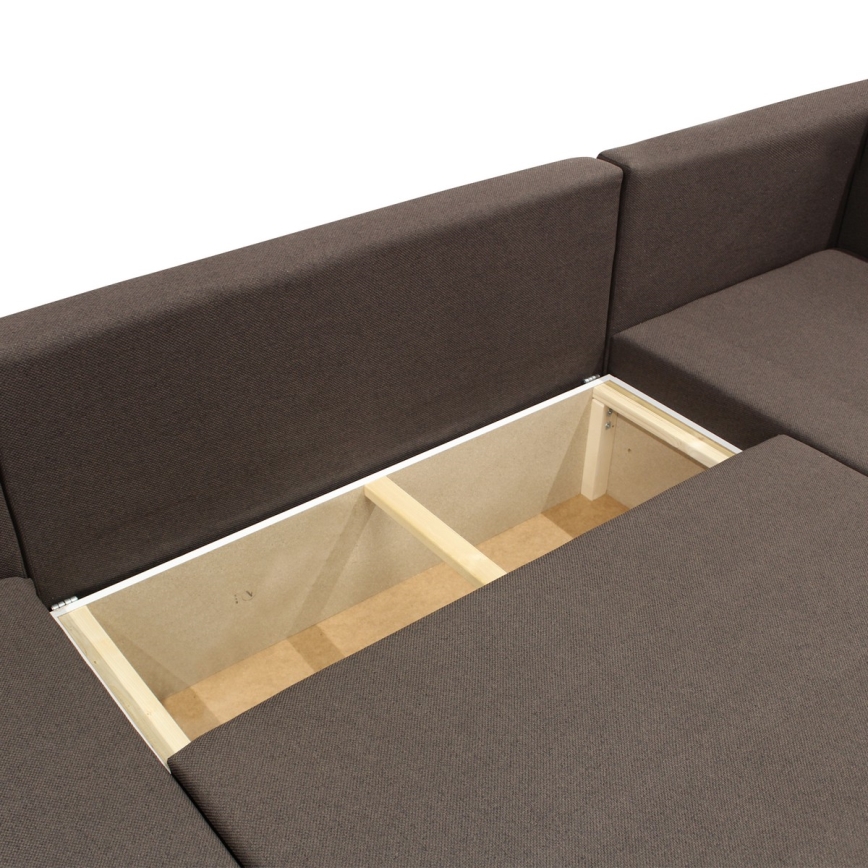 Univerzalna raztegljiva kotna sedežna garnitura v U-obliki SEYA z odlagalnim prostorom, rjava