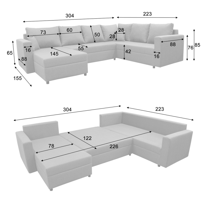 Univerzalna raztegljiva kotna sedežna garnitura v U-obliki SEYA z odlagalnim prostorom, rjava