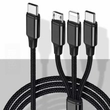 USB kabel Lightning / MicroUSB / USB-C 1m črna