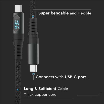 USB kabel TYPE C priključek LED zaslon 1m