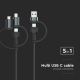 USB kabel USB-A/ USB Lightning  / MicroUSB / USB-C Power Delivery 60W 1,2m črna