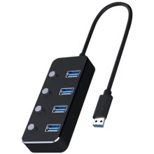 USB Razdelilnik s stikali 4xUSB-A 3.0 črna