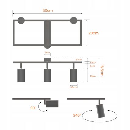 Usmerjena svetilka 3xGU10/30W/230V črna