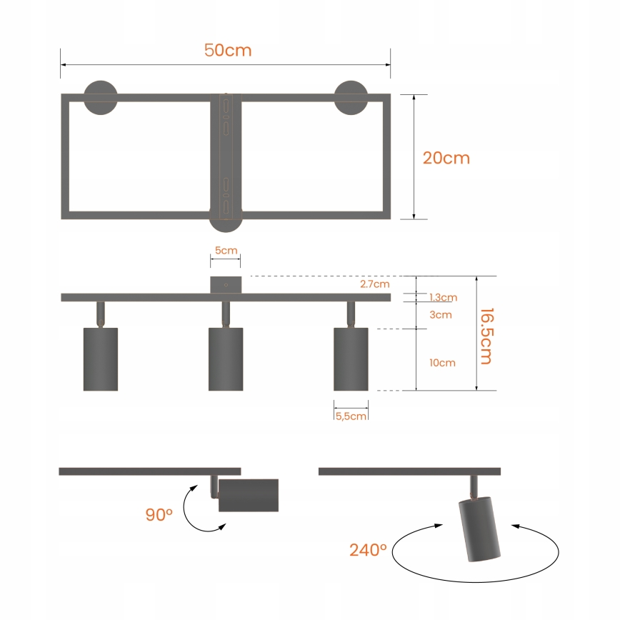 Usmerjena svetilka 3xGU10/30W/230V črna