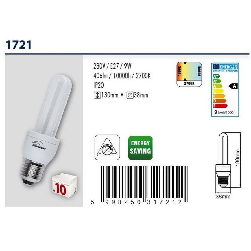 Varčna žarnica E27/9W/230V 2700K - Rabalux 1721 