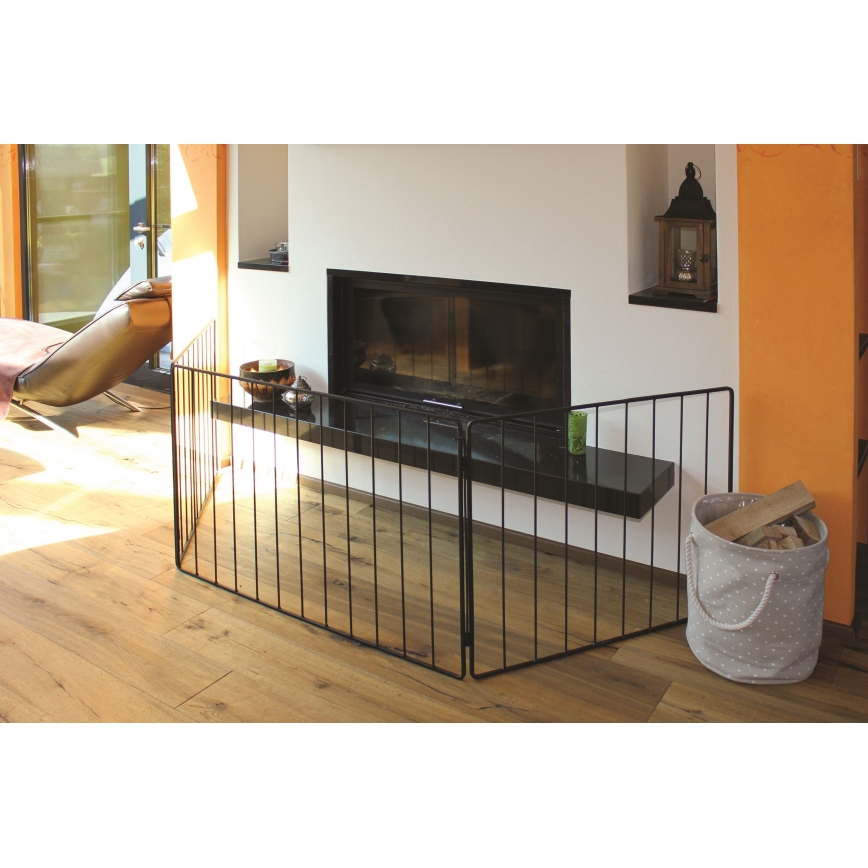 Varnostna pregrada za kamin 74x280 cm črna