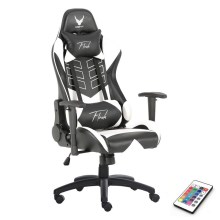 VARR Flash gaming stol z LED RGB osvetlitvijo + Daljinski upravljalnik črn/bel