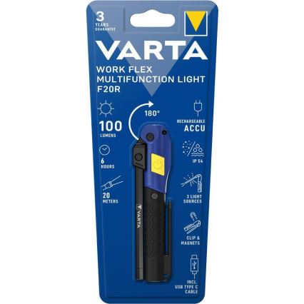 Varta 18649101401 - LED Polnilna baterijska svetilka WORK FLEX F20R LED/5V IP54