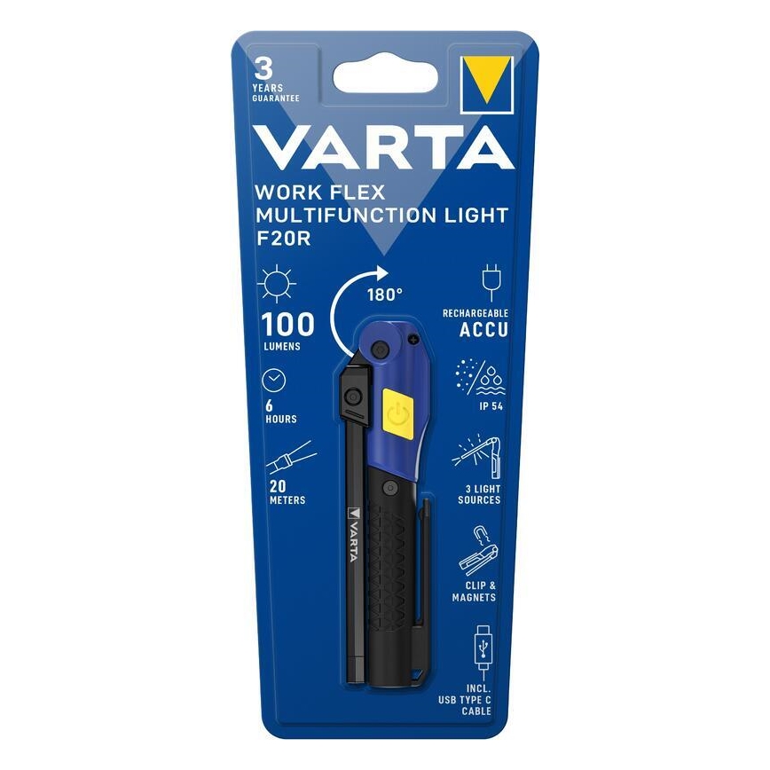 Varta 18649101401 - LED Polnilna baterijska svetilka WORK FLEX F20R LED/5V IP54