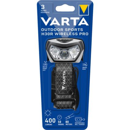 Varta 18650101401 - Nastavljiva LED naglavna svetilka z brezžičnim polnjenjem OUTDOOR SPORTS LED/5V 1800 mAh IPX7