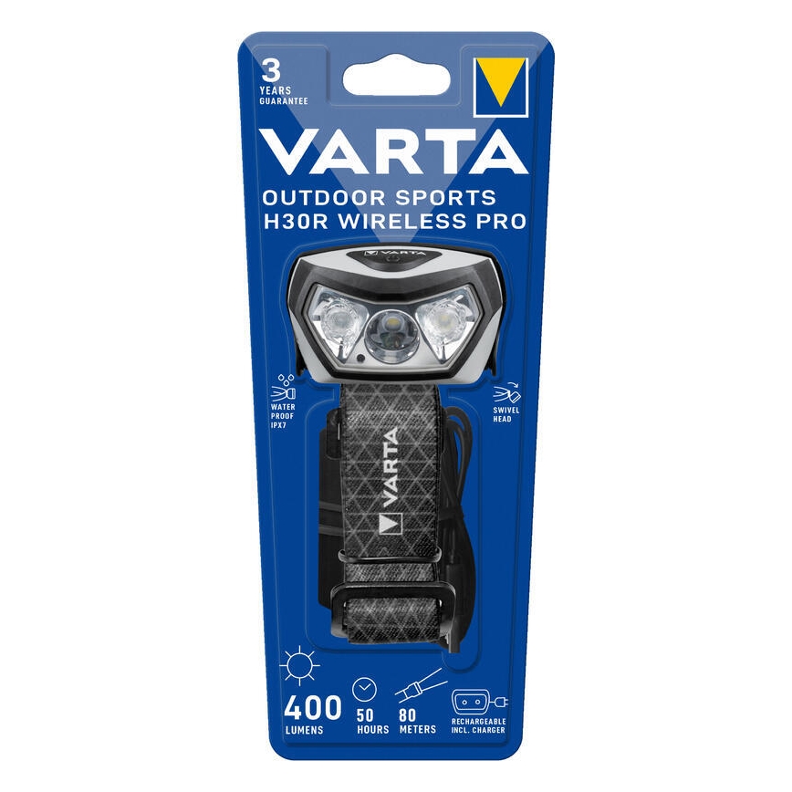 Varta 18650101401 - Nastavljiva LED naglavna svetilka z brezžičnim polnjenjem OUTDOOR SPORTS LED/5V 1800 mAh IPX7