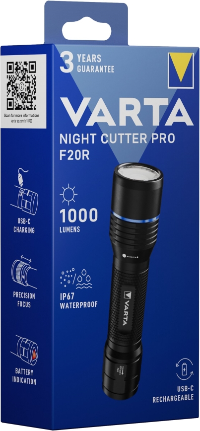 Varta 18920101111 - LED Polnilna baterijska svetilka NIGHT CUTTER PRO F20R LED/USB IP67