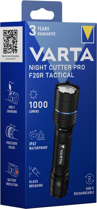 Varta 18923101111 - LED Taktična polnilna svetilka NIGHT CUTTER PRO F20R LED/USB