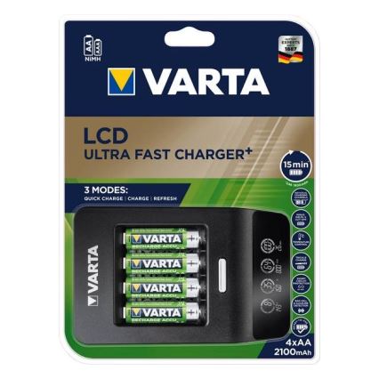 Varta 40084  - LCD Pametni polnilec ULTRA FAST+  4xNiMH AA 2100 mAh 230V