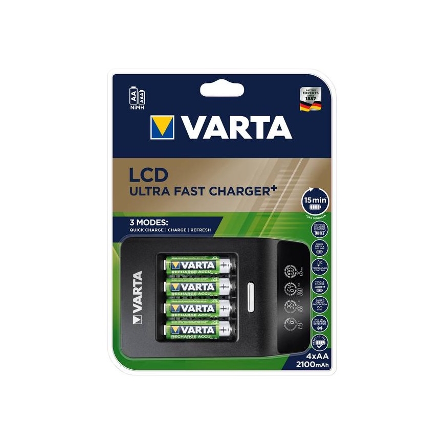 Varta 40084  - LCD Pametni polnilec ULTRA FAST+  4xNiMH AA 2100 mAh 230V