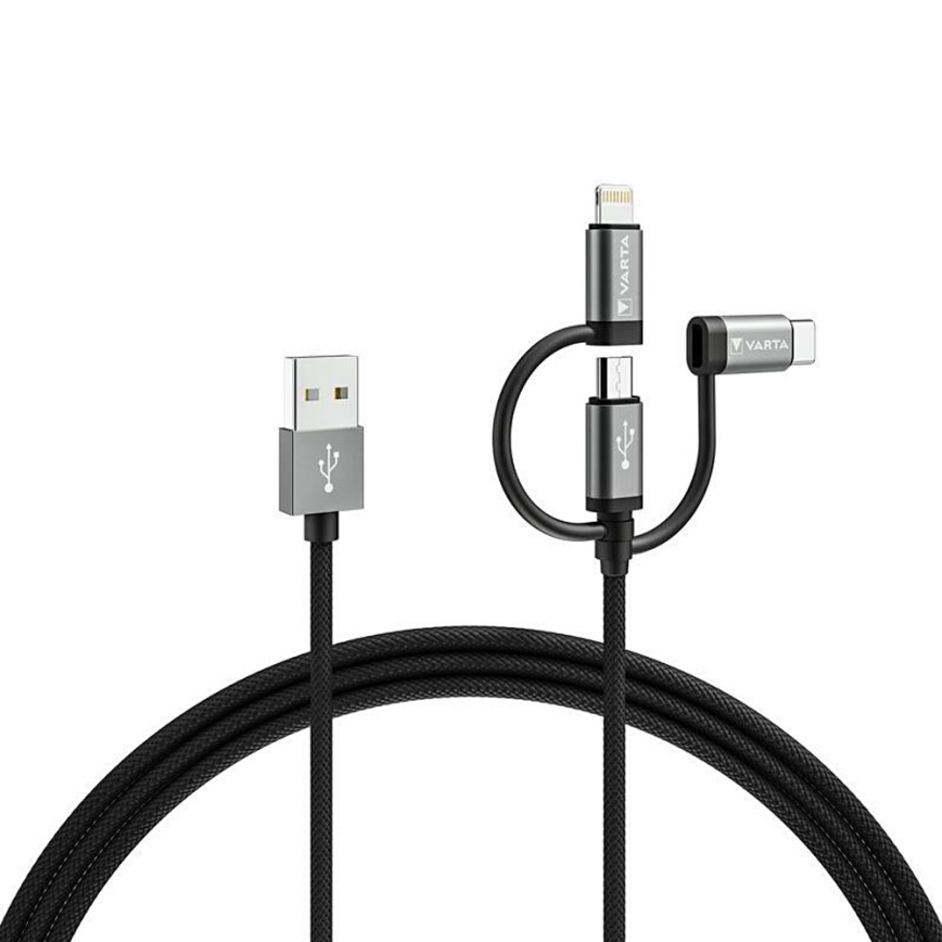 Varta 57937101111 - USB kabel 3v1 s konektorjem Lightning in Micro USB 2m