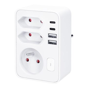 Večvtičnica 1x16A+2x 2,5A z 2xUSB A+C polnilcem bela