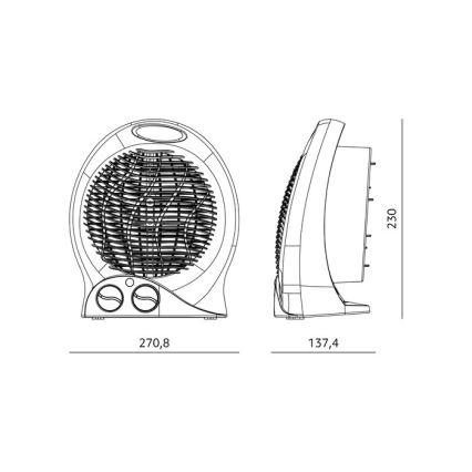 Ventilator z grelnim telesom 1000/2000W/230V črn