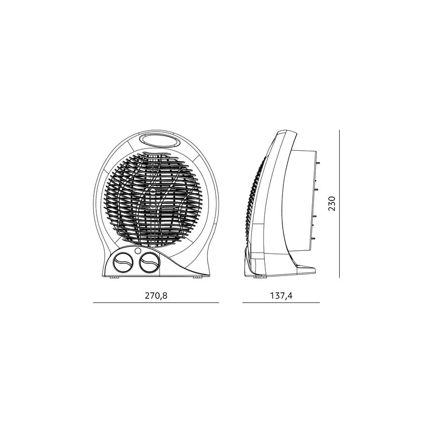 Ventilator z grelnim telesom 1000/2000W/230V črn