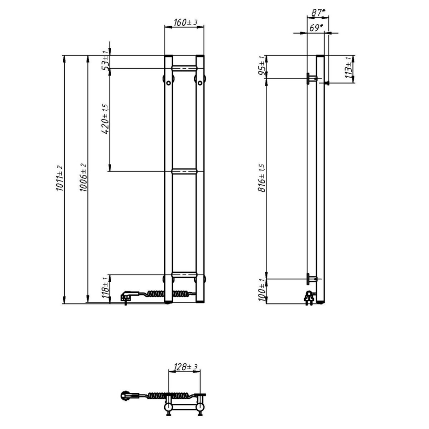 Vertaduro - Električni sušilnik za brisače VEO 46W/230V 100x16 cm IP44 bela, desna