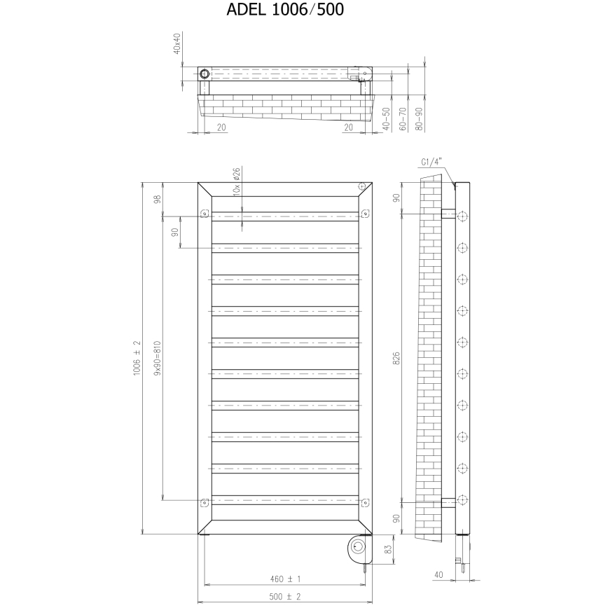 Vertaduro - Kopalniški radiator s termostatom ADEL 400W 100x50 cm antracit
