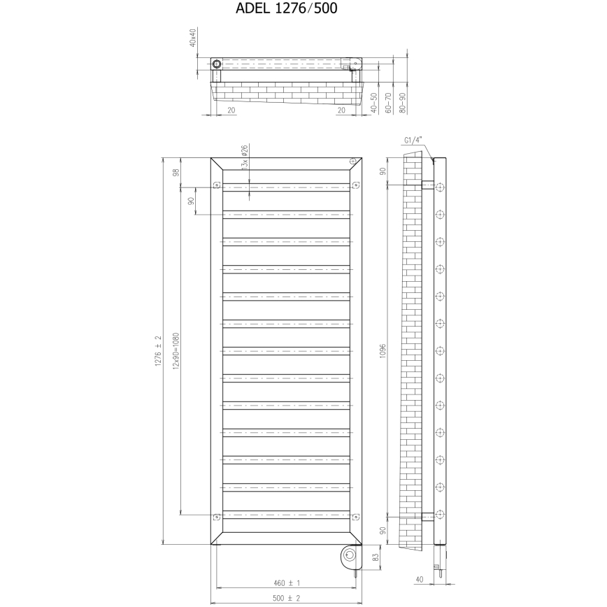 Vertaduro - Kopalniški radiator s termostatom ADEL 600 W 128 x 50 cm, bela