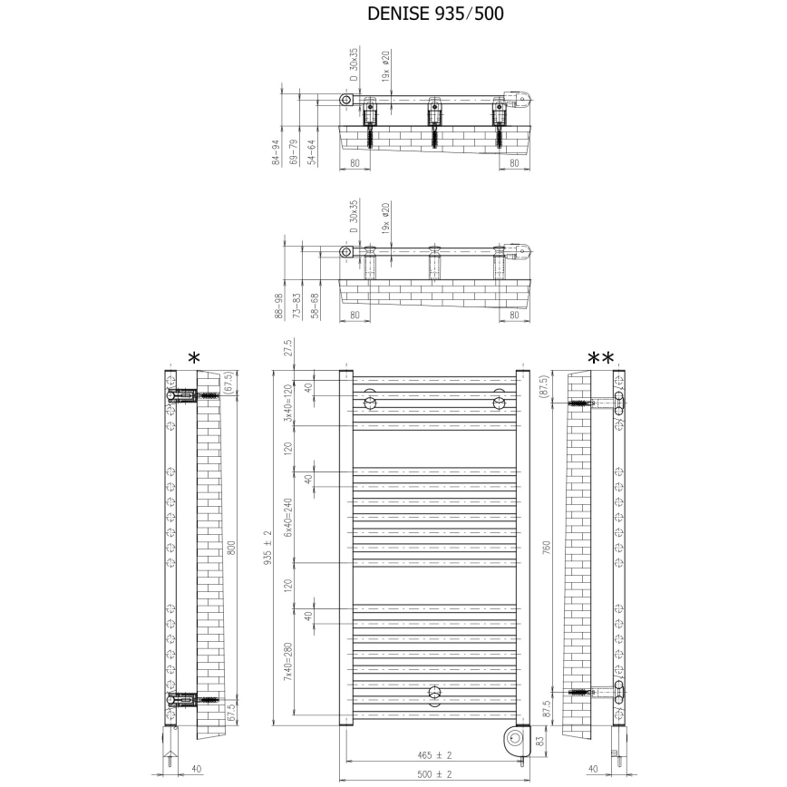 Vertaduro - Kopalniški radiator s termostatom DENISE 400 W 94x50 cm taupe