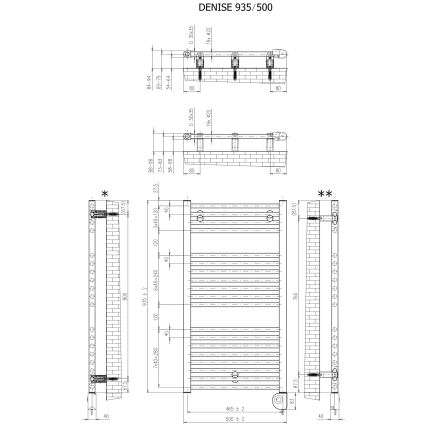 Vertaduro - Kopalniški radiator s termostatom DENISE 400W 94x50 cm črna