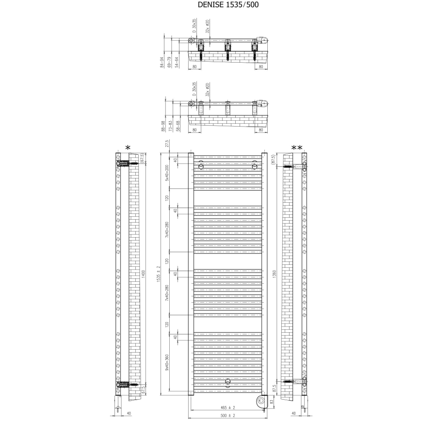 Vertaduro - Kopalniški radiator s termostatom DENISE 600W 154x50 cm črna
