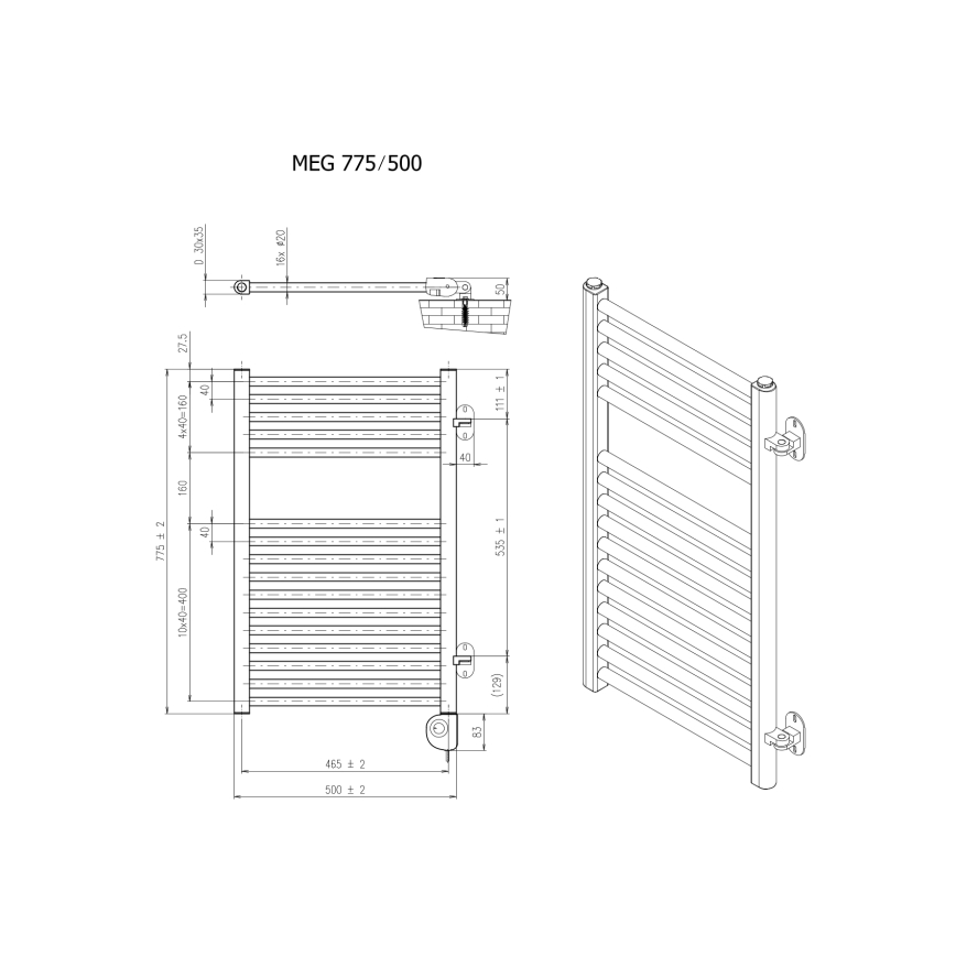Vertaduro - Kopalniški radiator s termostatom MEG 400W 78x50 cm bela