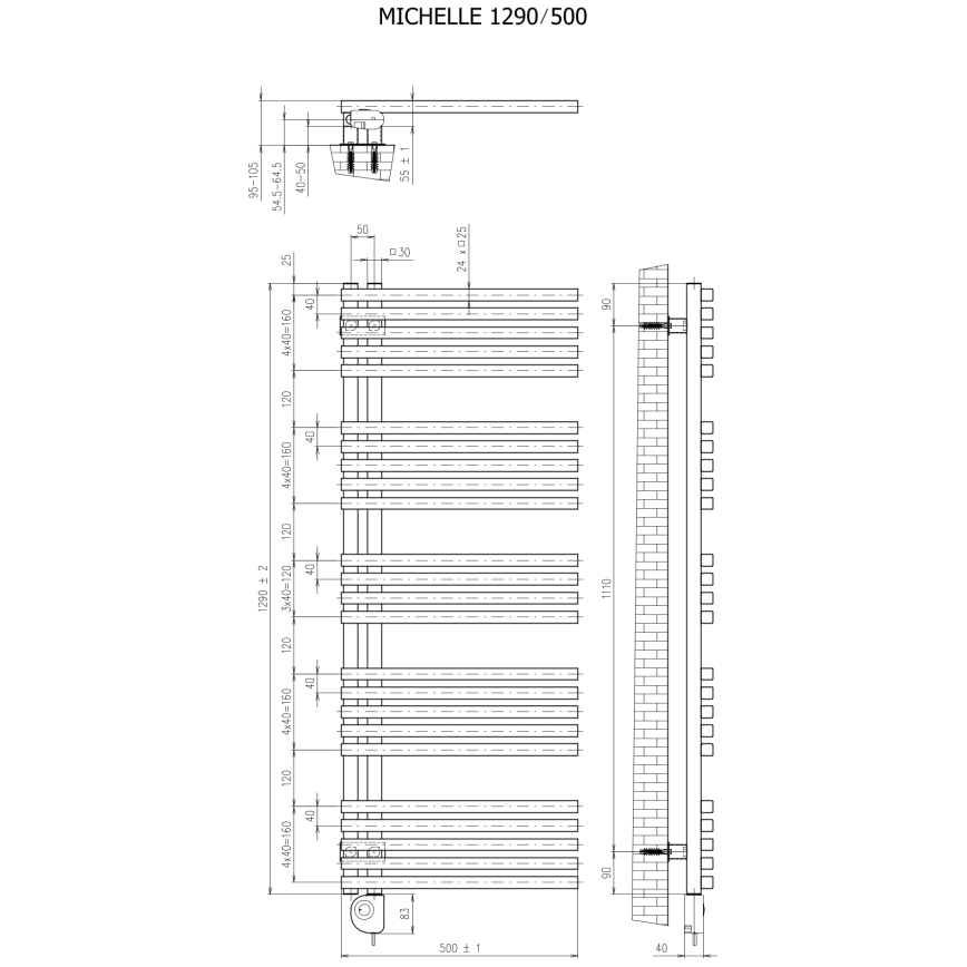 Vertaduro - Kopalniški radiator s termostatom MICHELLE 600W 129x50 cm antracit