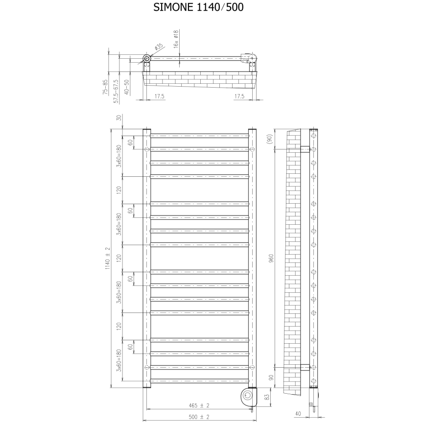 Vertaduro - Kopalniški radiator s termostatom SIMONE 400W 114x50 cm bela