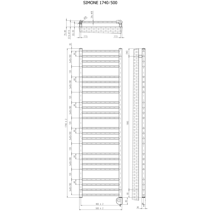 Vertaduro - Kopalniški radiator s termostatom SIMONE 600W 174x50 cm taupe