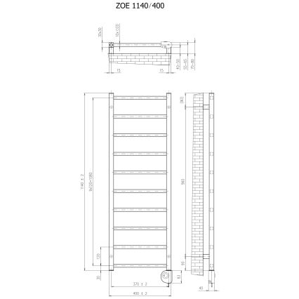 Vertaduro - Kopalniški radiator s termostatom ZOE 400 W 114 x 40 cm antracit